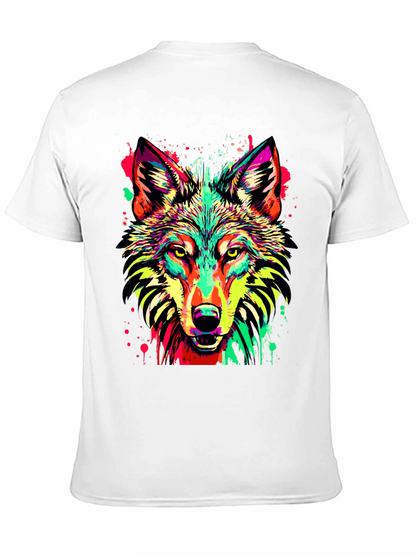 Vibrant Wolf Graphic Print Black T-Shirt