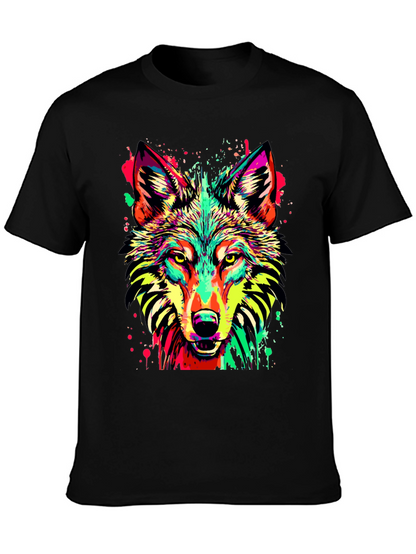 Vibrant Wolf Graphic Print Black T-Shirt