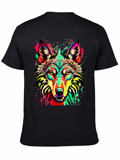 Vibrant Wolf Graphic Print Black T-Shirt