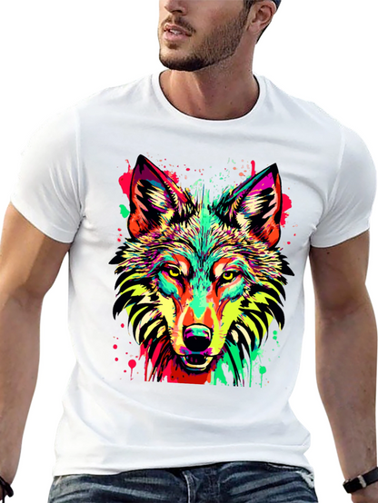 Vibrant Wolf Graphic Print Black T-Shirt