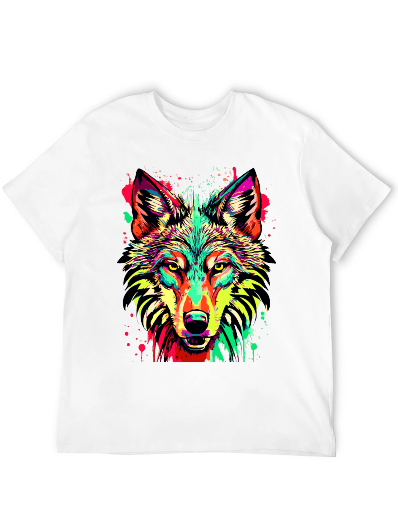 Vibrant Wolf Graphic Print Black T-Shirt