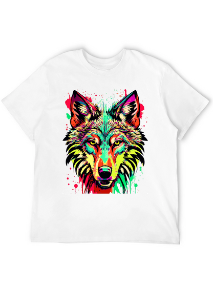Vibrant Wolf Graphic Print Black T-Shirt