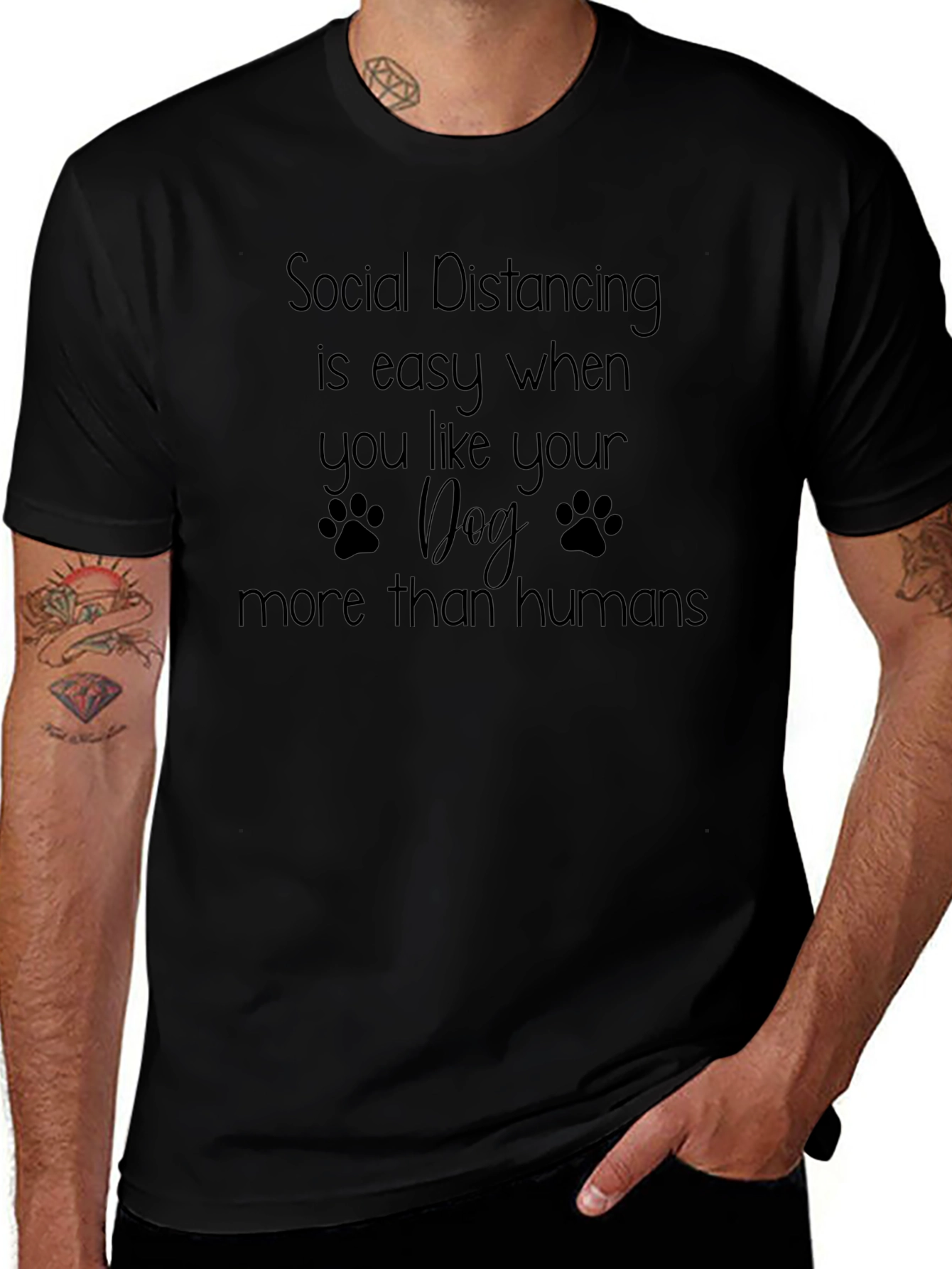 Social Distancing Dog Lover T-Shirt - Black