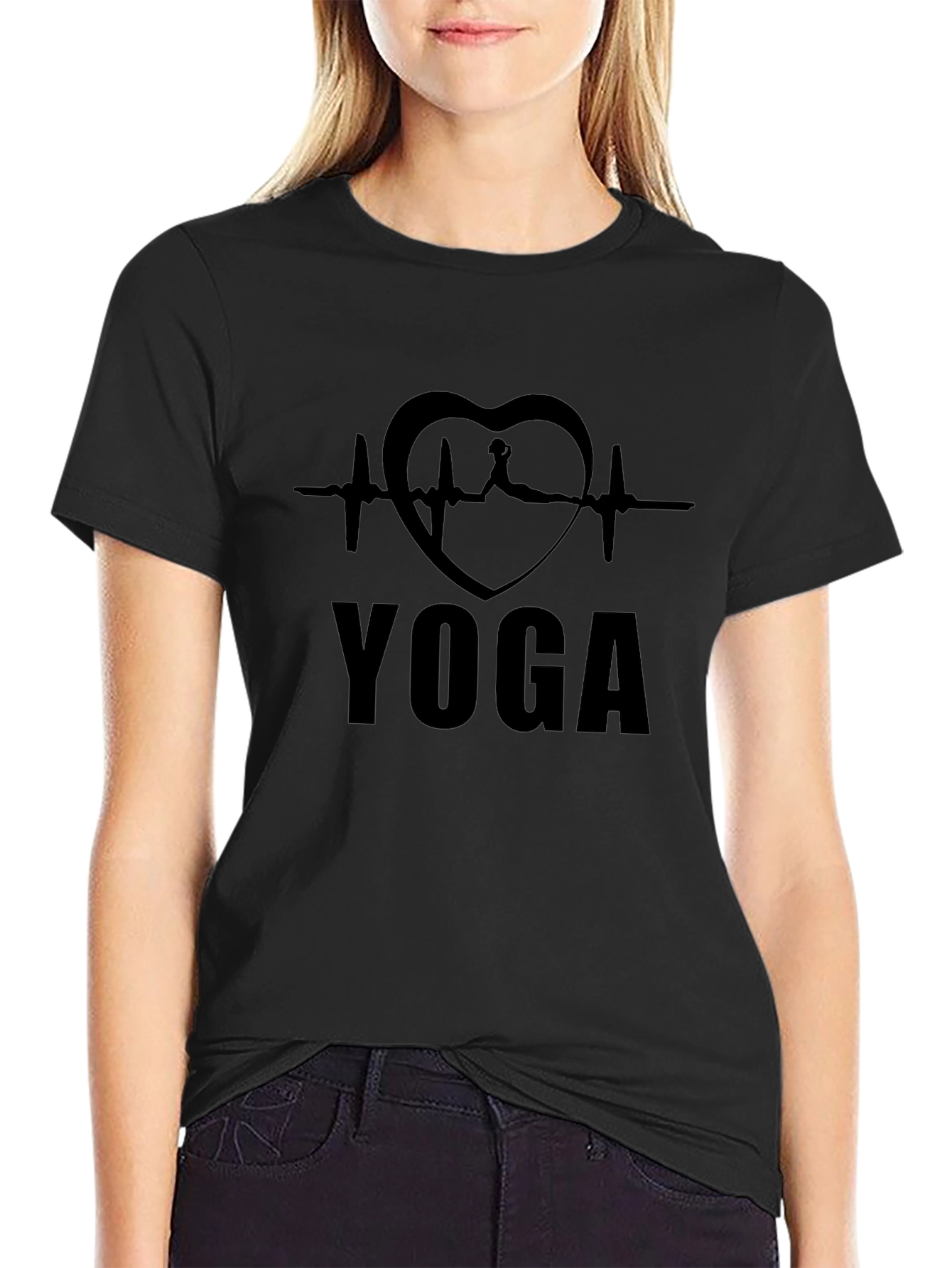 Yoga Heartbeat Graphic T-Shirt - Black