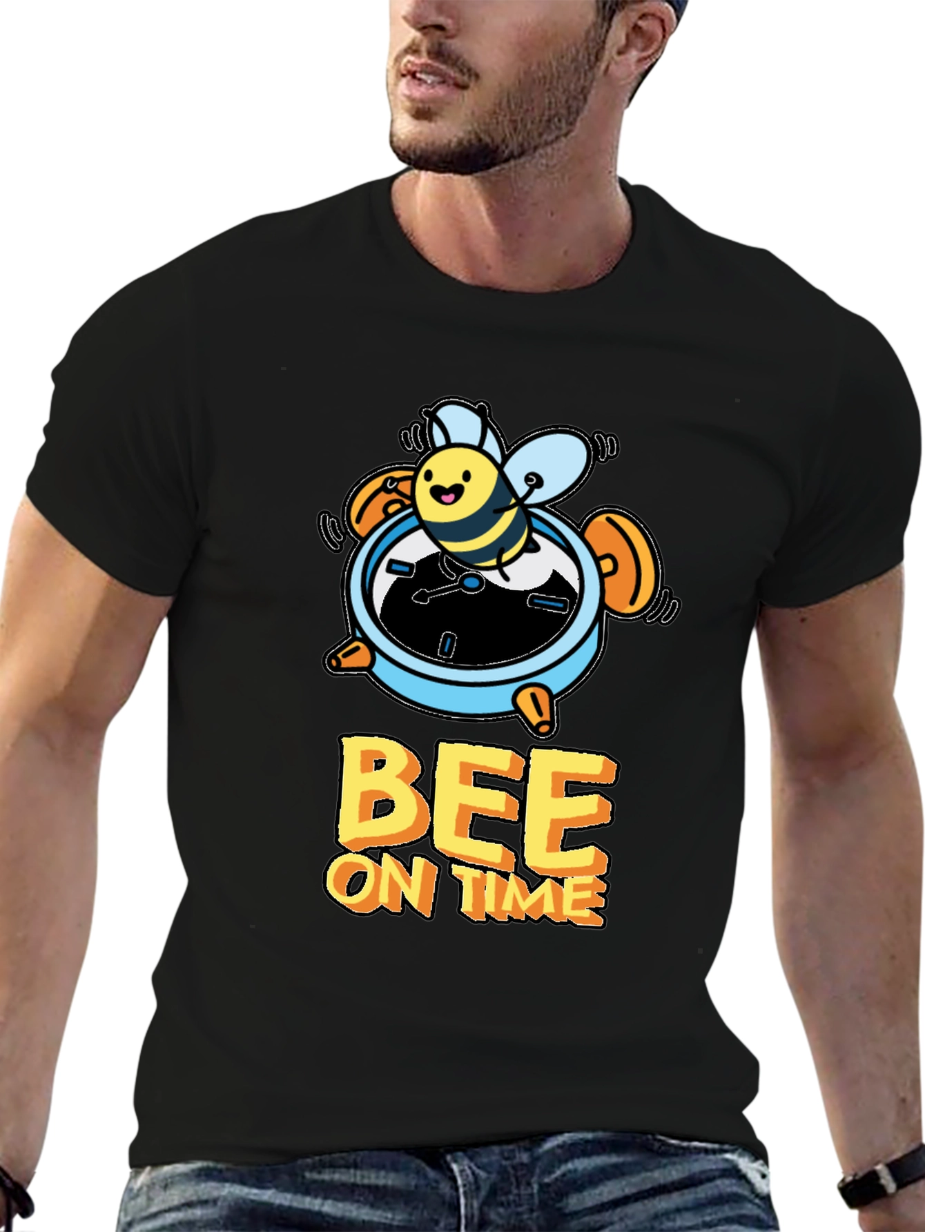 Bee On Time Black Graphic T-Shirt