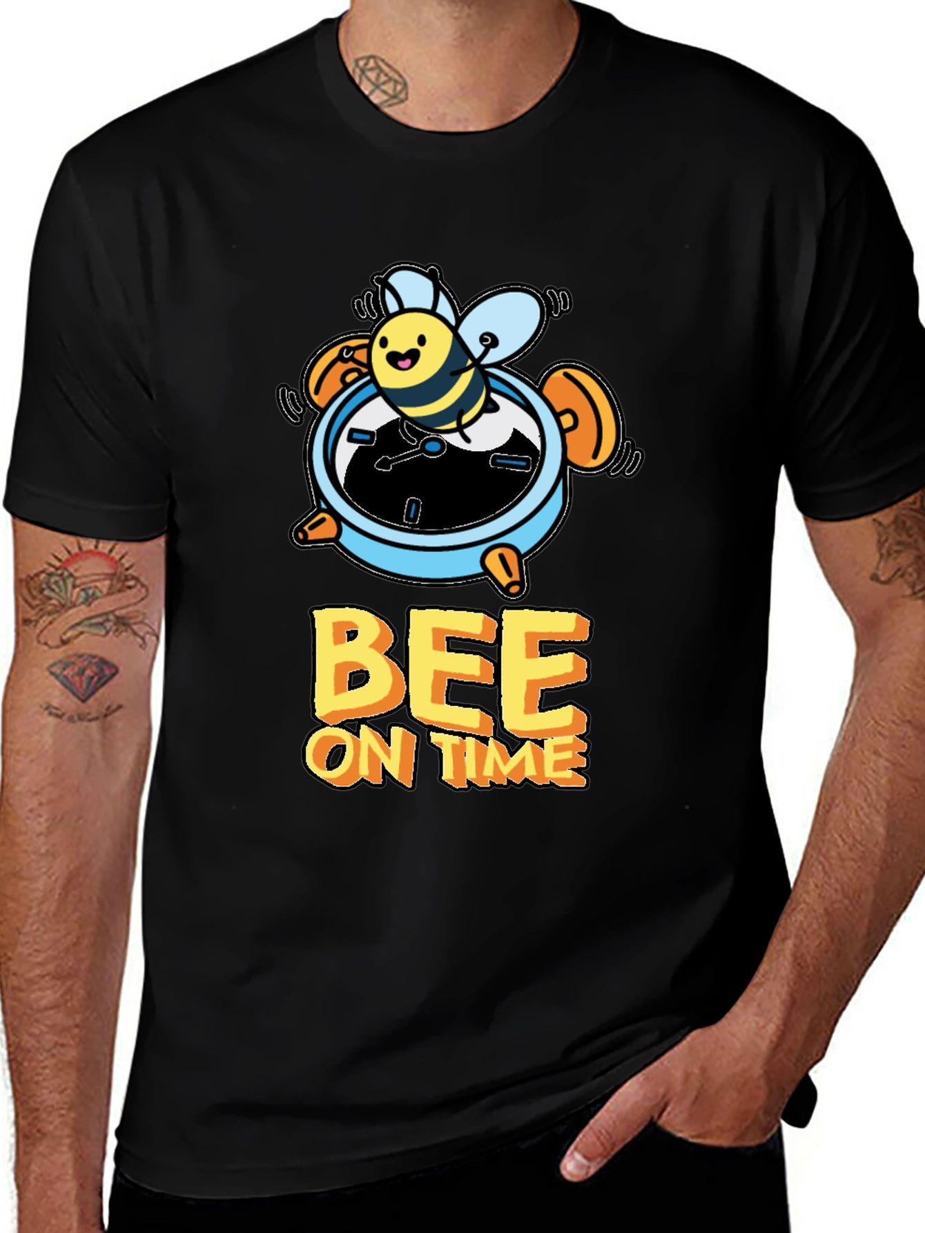 Bee On Time Black Graphic T-Shirt