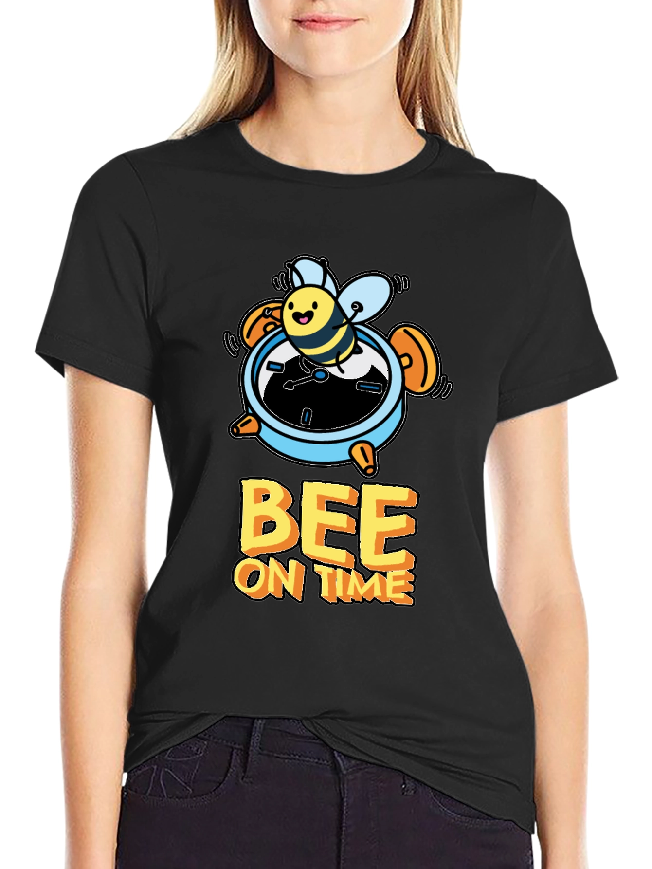 Bee On Time Black Graphic T-Shirt