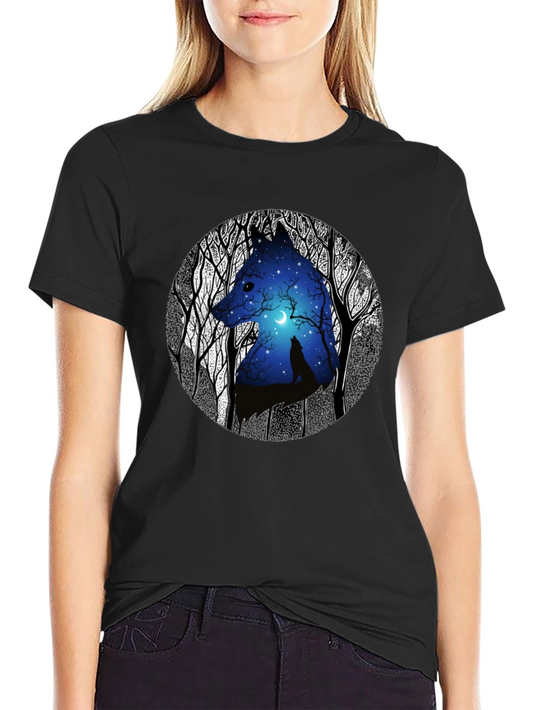 Wolf Silhouette Graphic Print Black T-Shirt