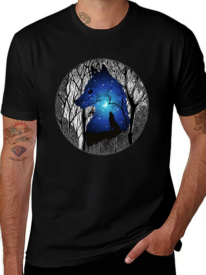 Wolf Silhouette Graphic Print Black T-Shirt