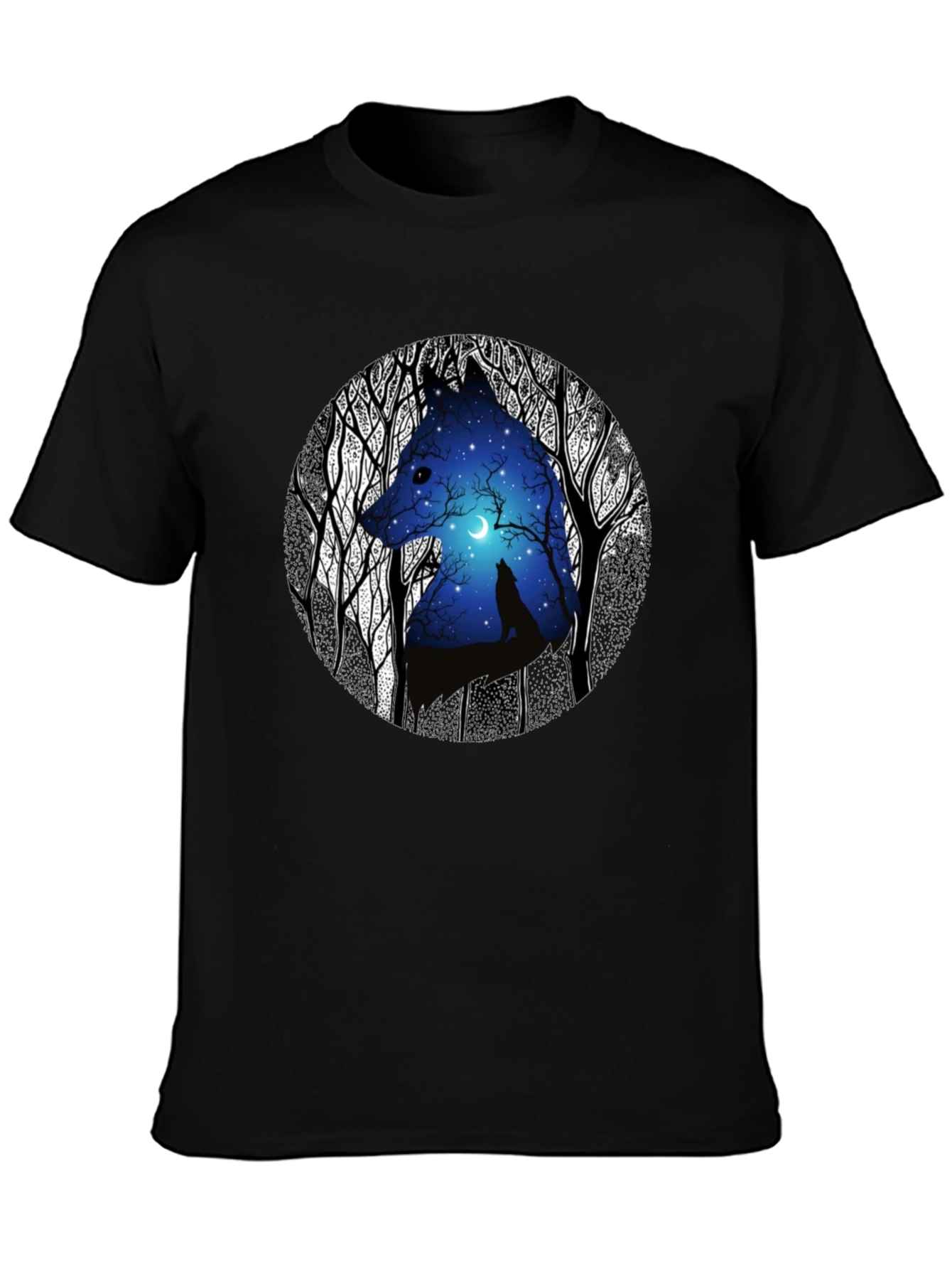 Wolf Silhouette Graphic Print Black T-Shirt
