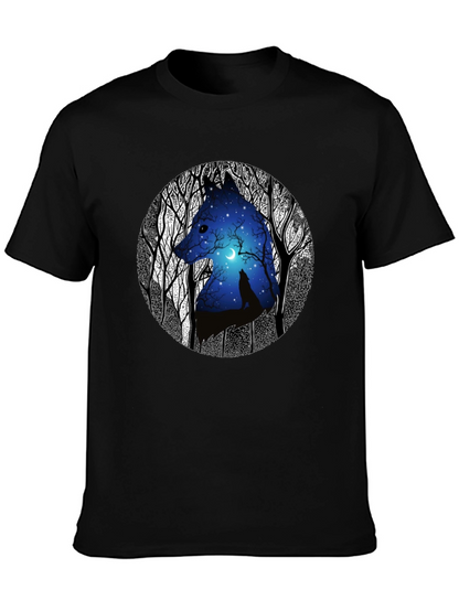 Wolf Silhouette Graphic Print Black T-Shirt