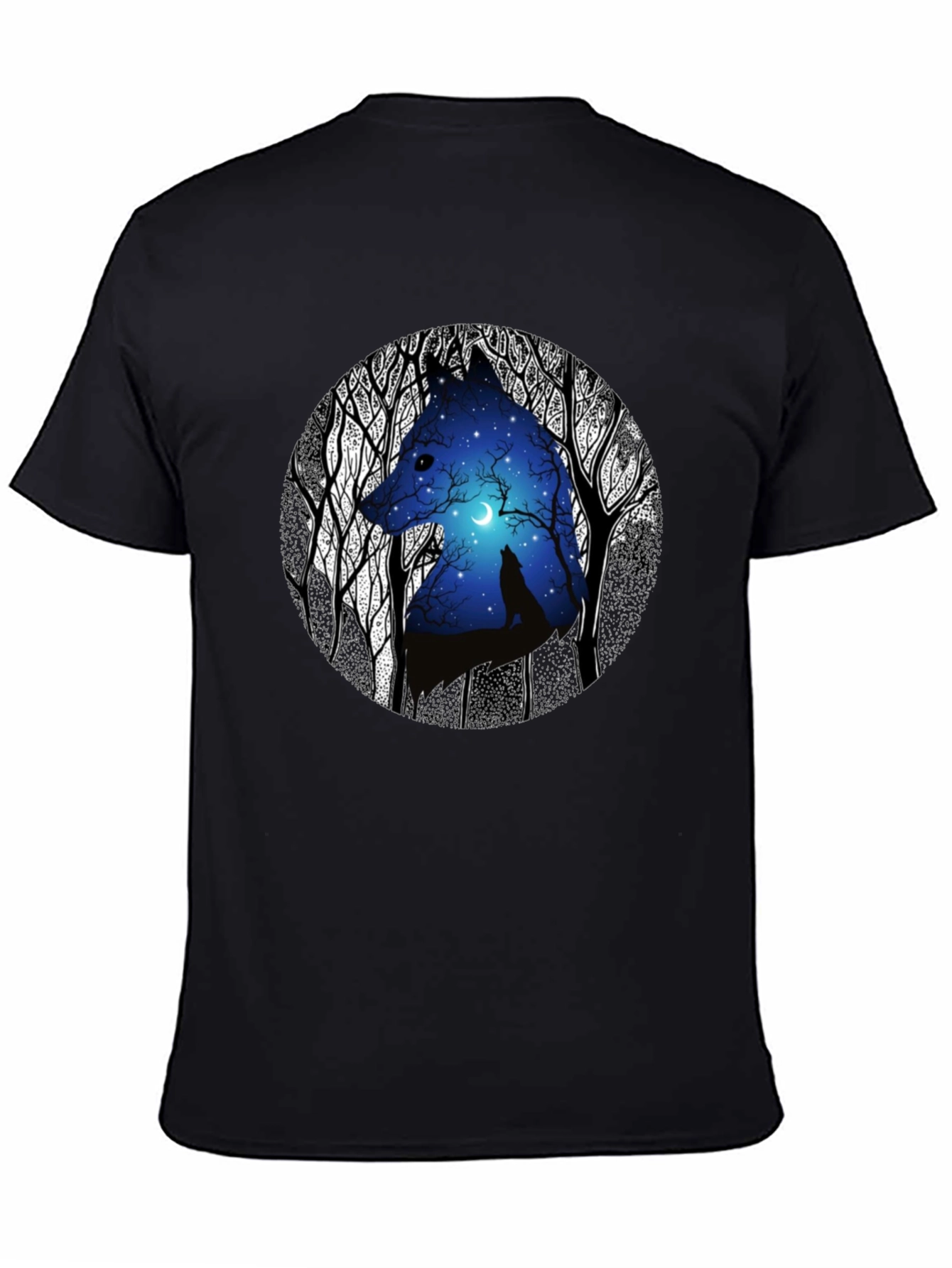 Wolf Silhouette Graphic Print Black T-Shirt