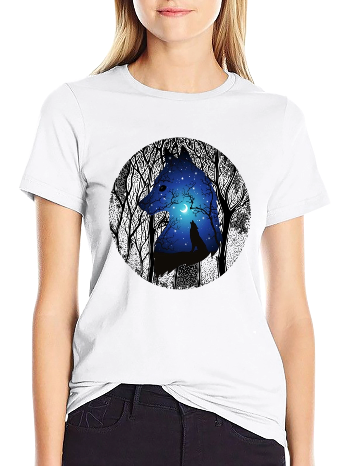 Wolf Silhouette Graphic Print Black T-Shirt