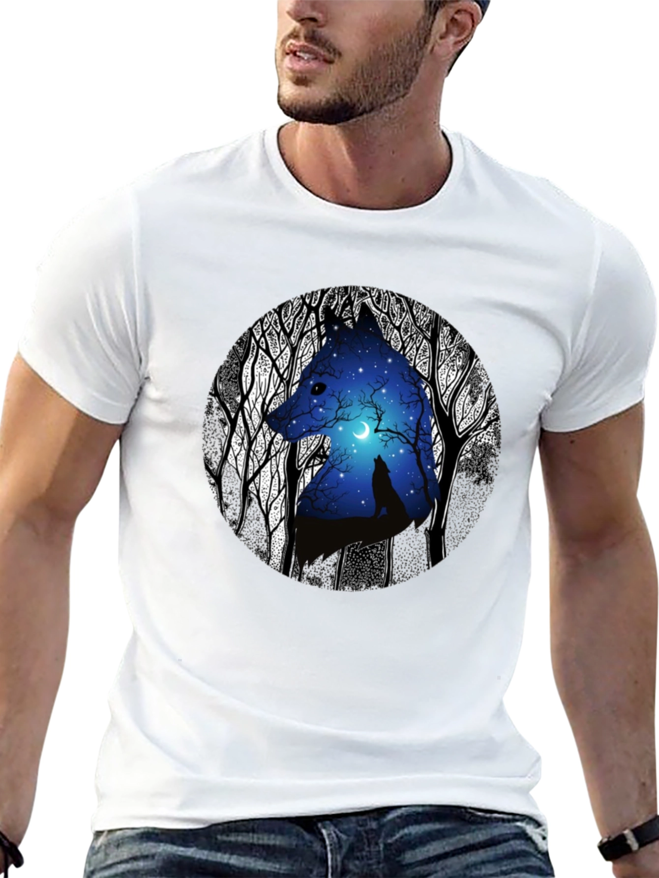 Wolf Silhouette Graphic Print Black T-Shirt