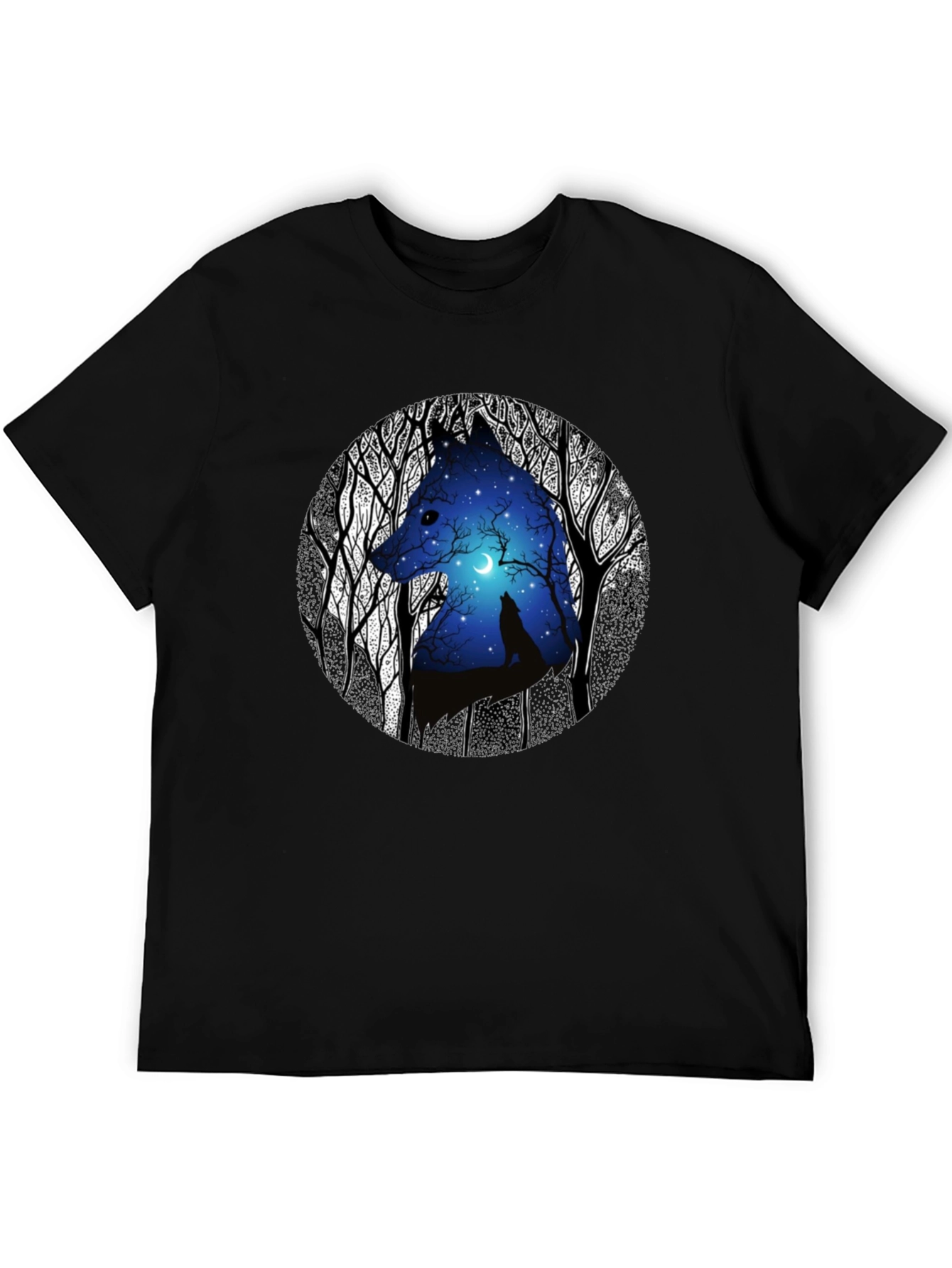 Wolf Silhouette Graphic Print Black T-Shirt