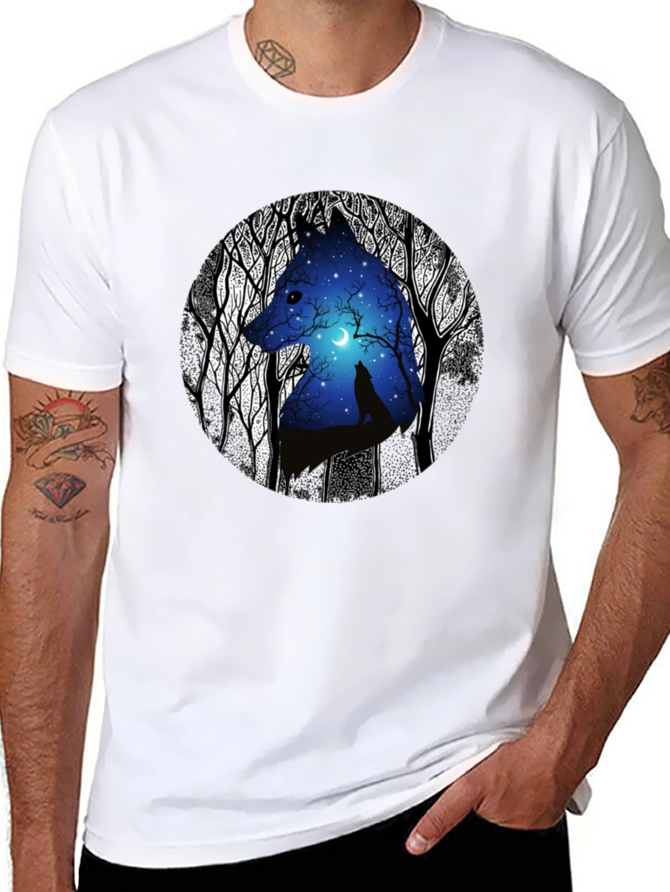 Wolf Silhouette Graphic Print Black T-Shirt