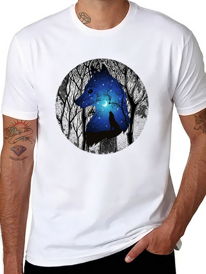Wolf Silhouette Graphic Print Black T-Shirt