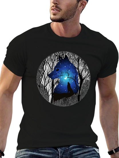Wolf Silhouette Graphic Print Black T-Shirt
