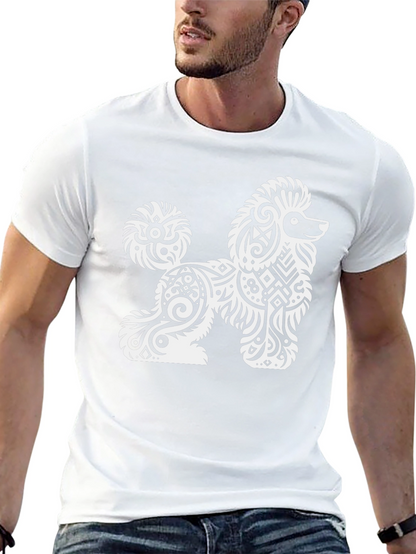 Tribal Poodle Graphic Tee - Stylish Black T-Shirt