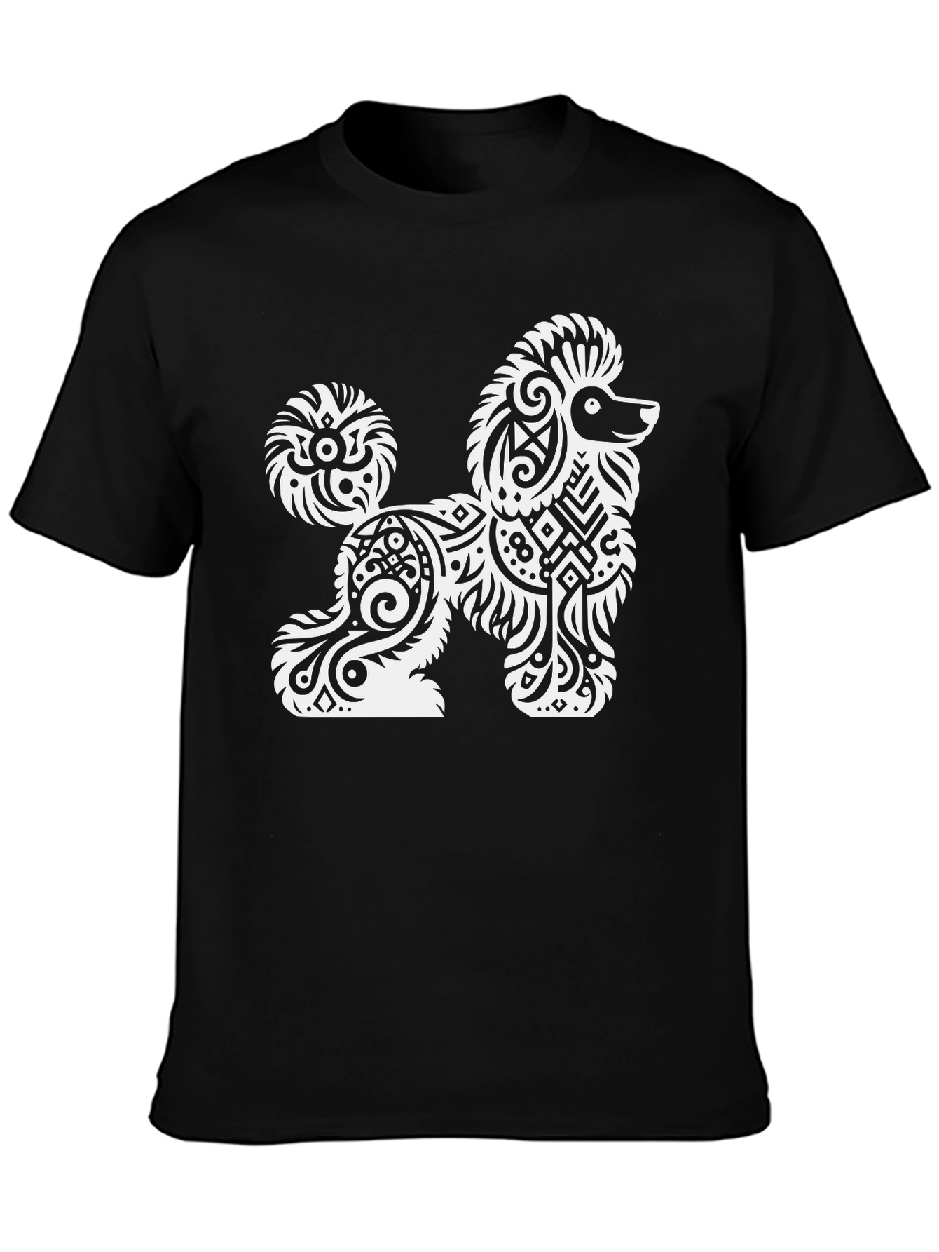 Tribal Poodle Graphic Tee - Stylish Black T-Shirt