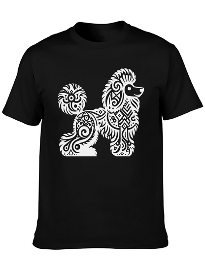 Tribal Poodle Graphic Tee - Stylish Black T-Shirt