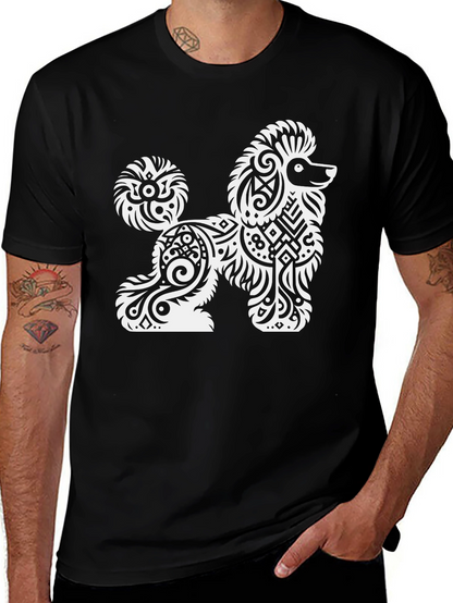 Tribal Poodle Graphic Tee - Stylish Black T-Shirt