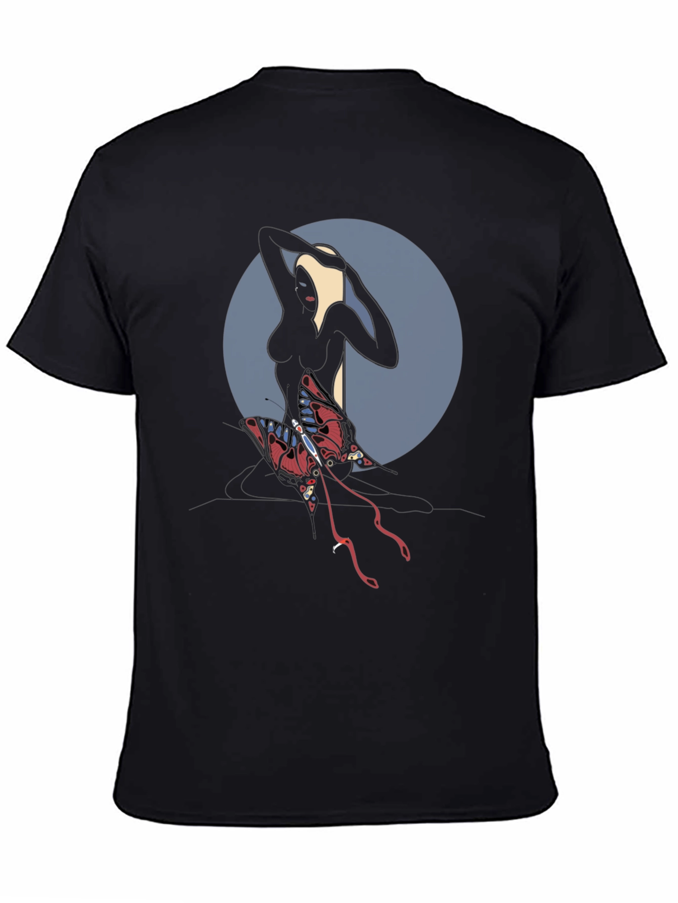 Abstract Graphic Tee: Dark Silhouette Butterfly