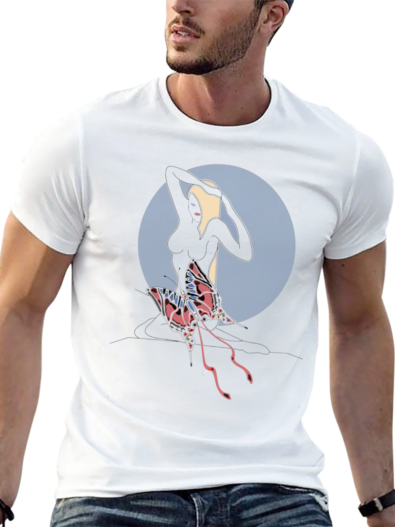 Abstract Graphic Tee: Dark Silhouette Butterfly