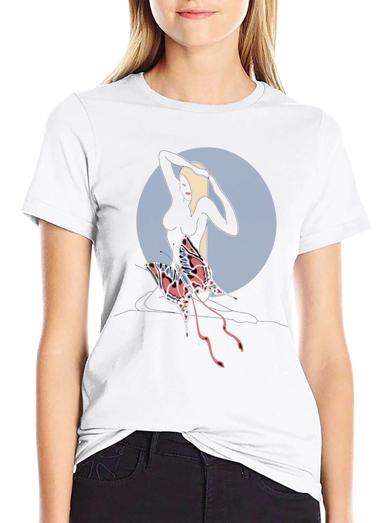 Abstract Graphic Tee: Dark Silhouette Butterfly