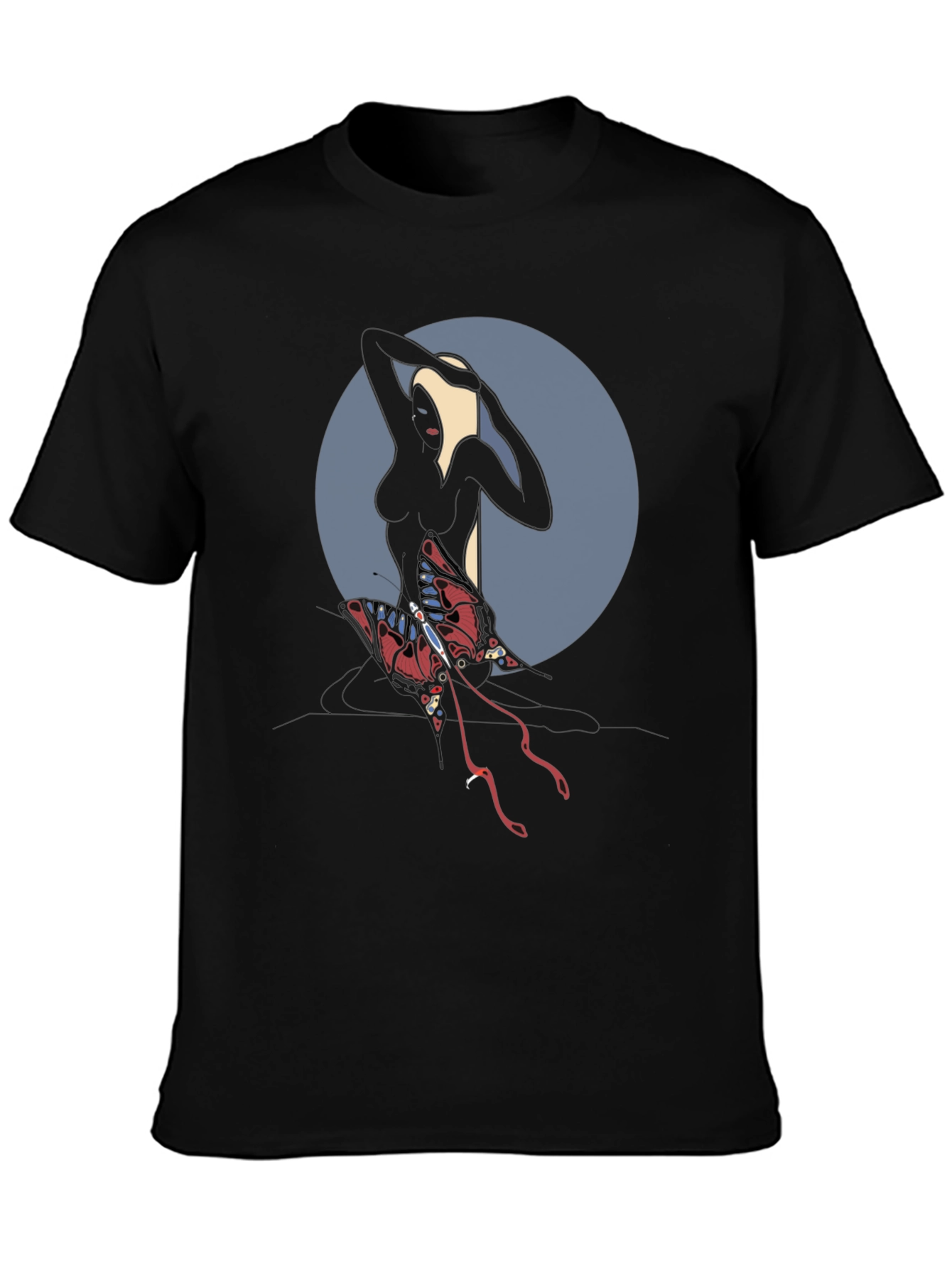 Abstract Graphic Tee: Dark Silhouette Butterfly