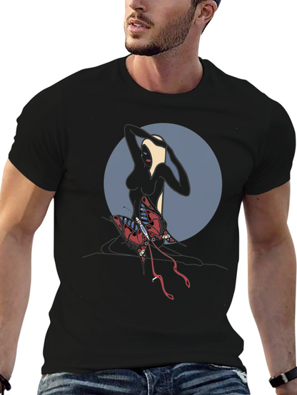 Abstract Graphic Tee: Dark Silhouette Butterfly
