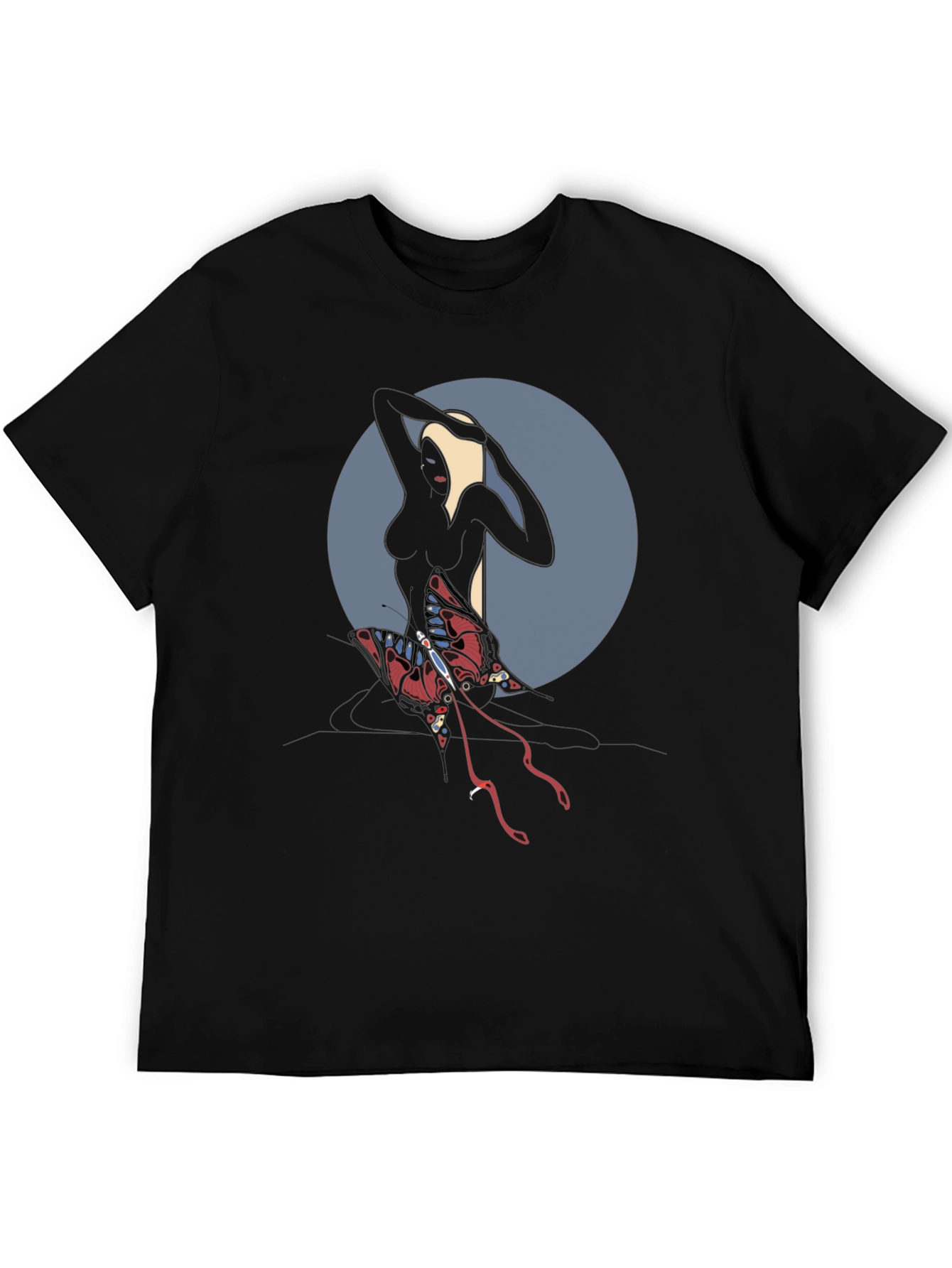 Abstract Graphic Tee: Dark Silhouette Butterfly