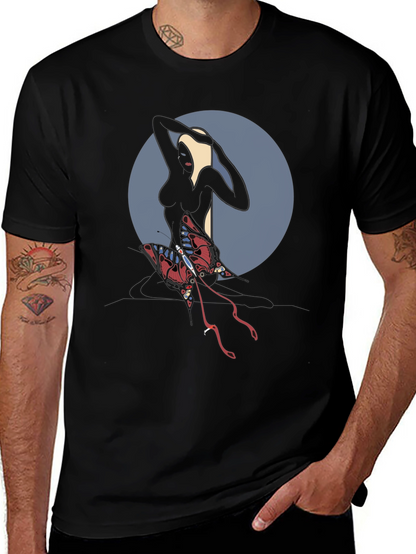 Abstract Graphic Tee: Dark Silhouette Butterfly