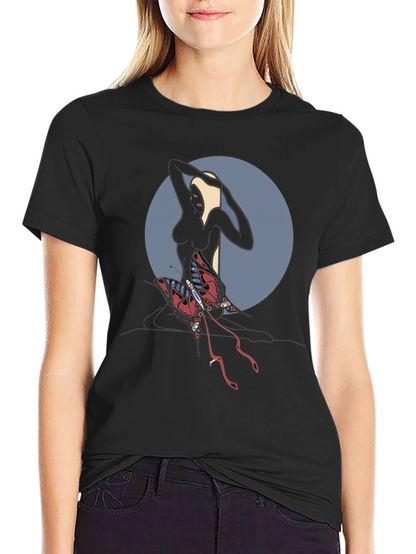 Abstract Graphic Tee: Dark Silhouette Butterfly