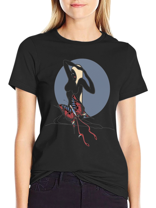 Abstract Graphic Tee: Dark Silhouette Butterfly