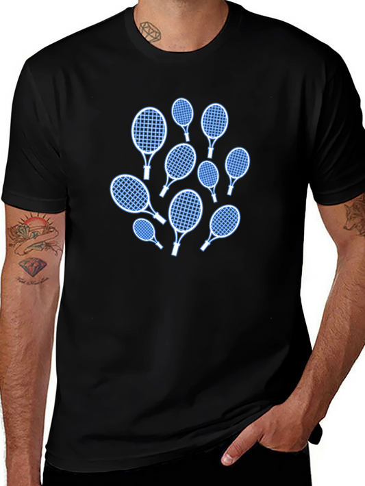 Tennis Racket Pattern Black T-Shirt