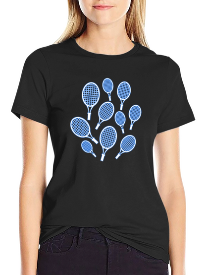 Tennis Racket Pattern Black T-Shirt