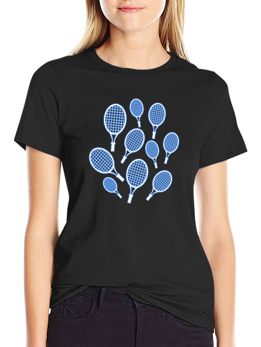 Tennis Racket Pattern Black T-Shirt