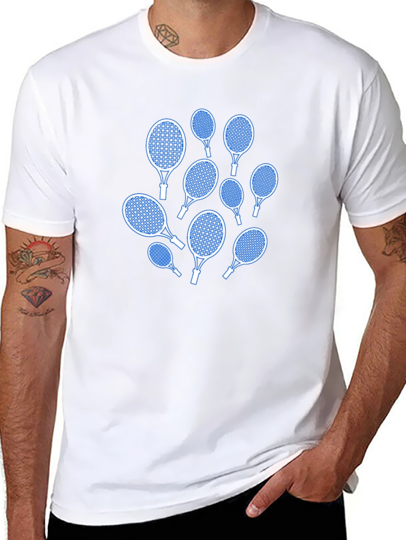 Tennis Racket Pattern Black T-Shirt