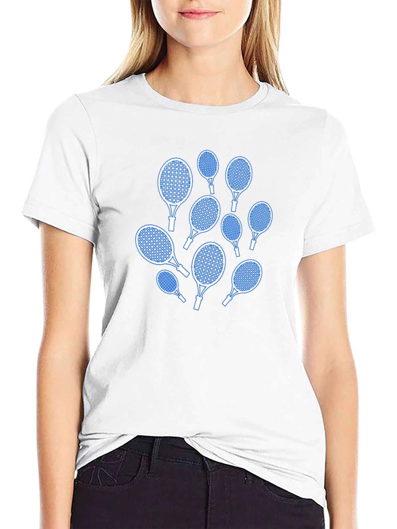 Tennis Racket Pattern Black T-Shirt