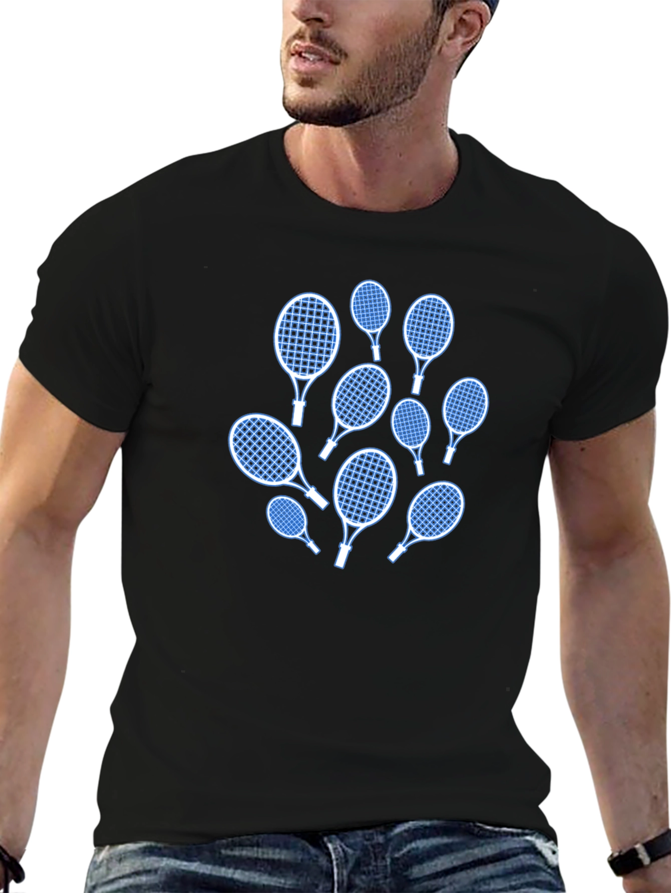 Tennis Racket Pattern Black T-Shirt