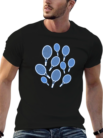 Tennis Racket Pattern Black T-Shirt