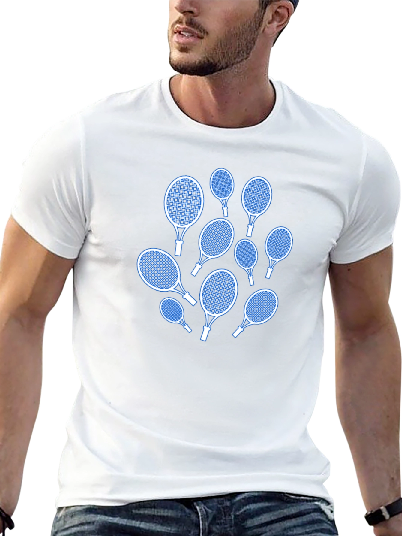 Tennis Racket Pattern Black T-Shirt