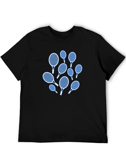 Tennis Racket Pattern Black T-Shirt