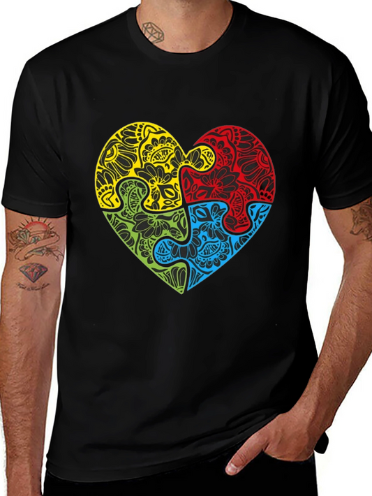 Autism Awareness Heart Puzzle Graphic T-Shirt