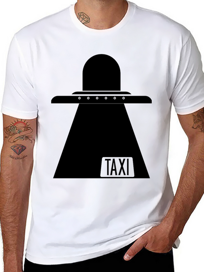 UFO Taxi Black T-Shirt - Extraterrestrial Humor Tee