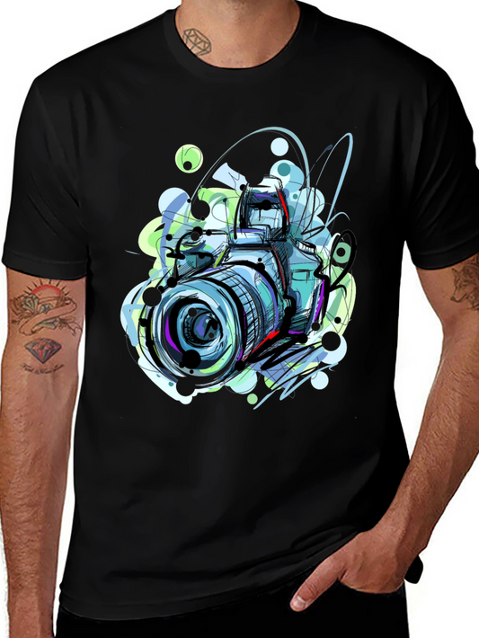 Abstract Camera Graphic Tee - Artistic Mens T-Shirt