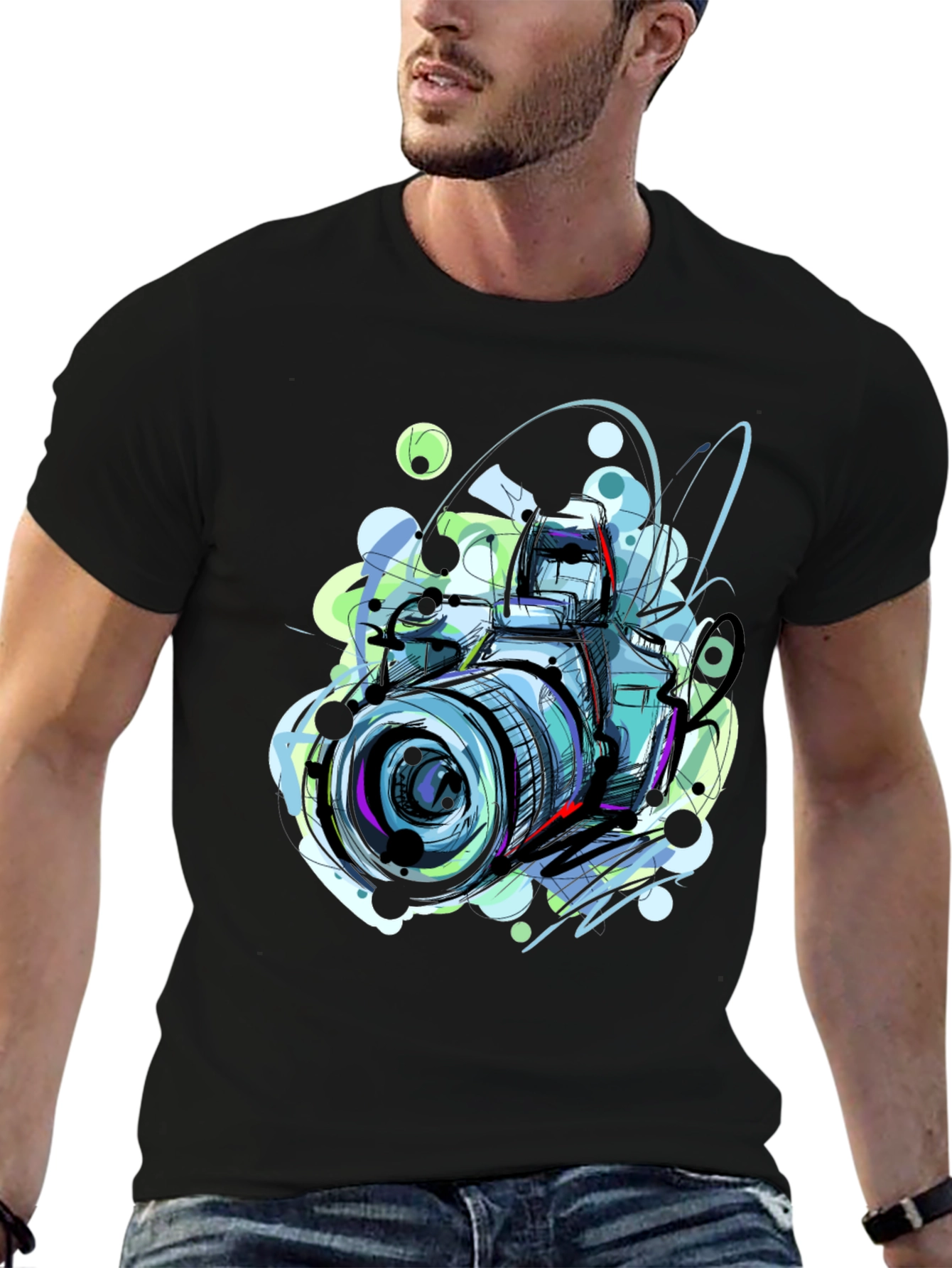 Abstract Camera Graphic Tee - Artistic Mens T-Shirt