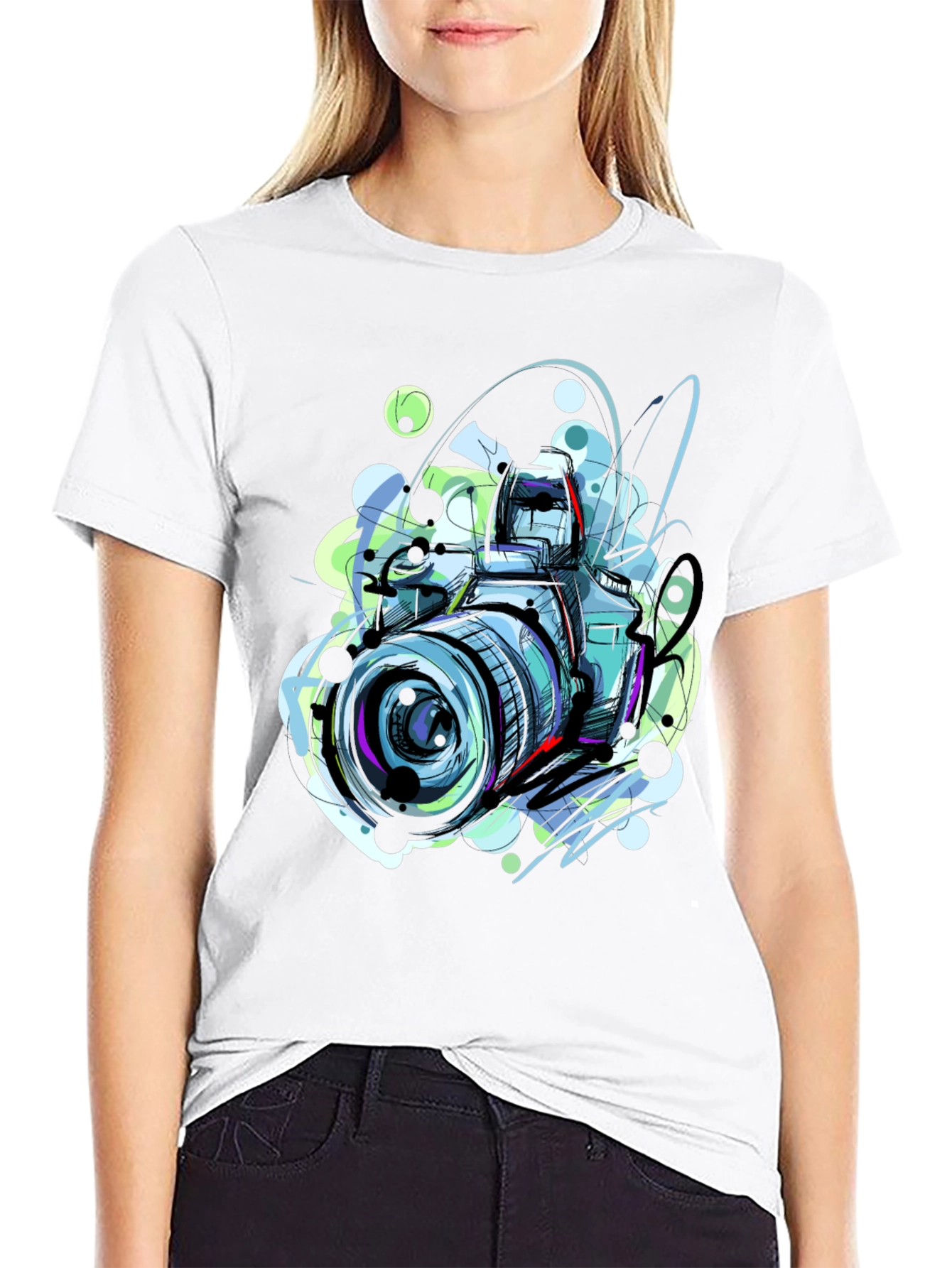 Abstract Camera Graphic Tee - Artistic Mens T-Shirt