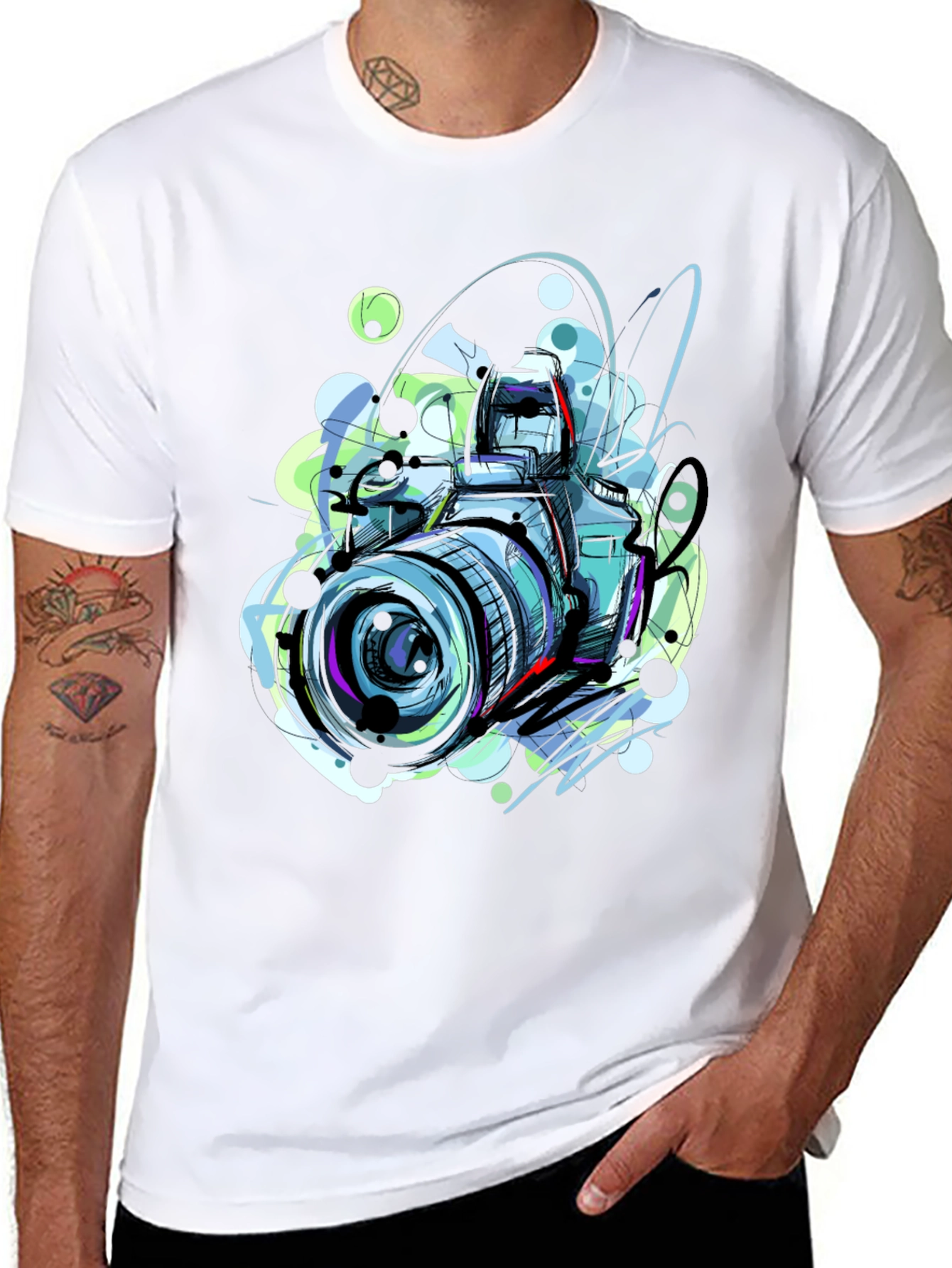 Abstract Camera Graphic Tee - Artistic Mens T-Shirt